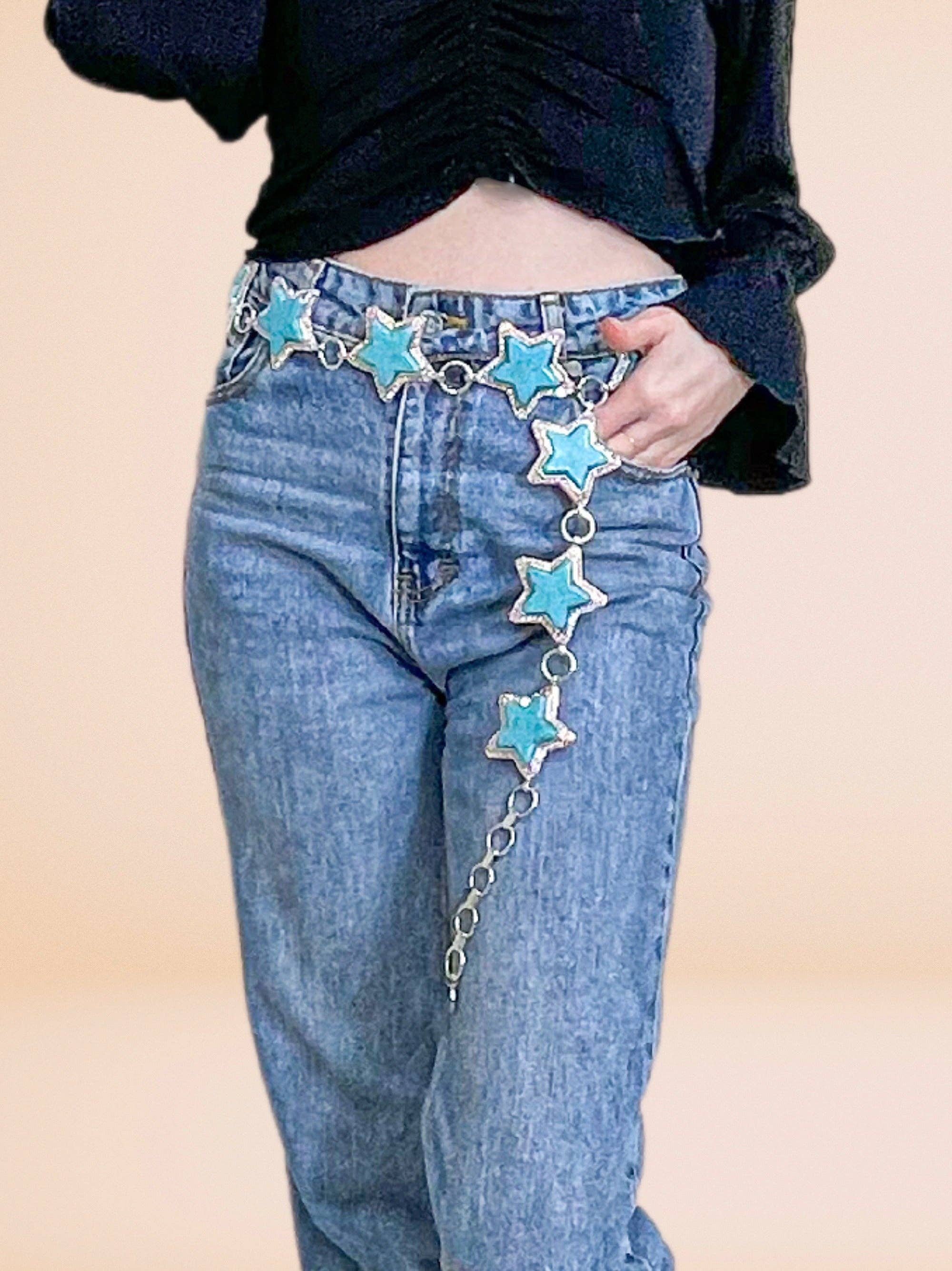 Silver Turquoise Star Belt , Regular Size for wholesale on Faire2