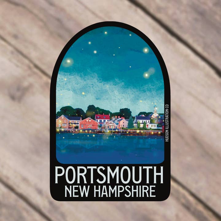 Autocollant/aimant/impression/carte postale Portsmouth New Hampshire pour la vente par Hudson Illustration Co - About Town Co