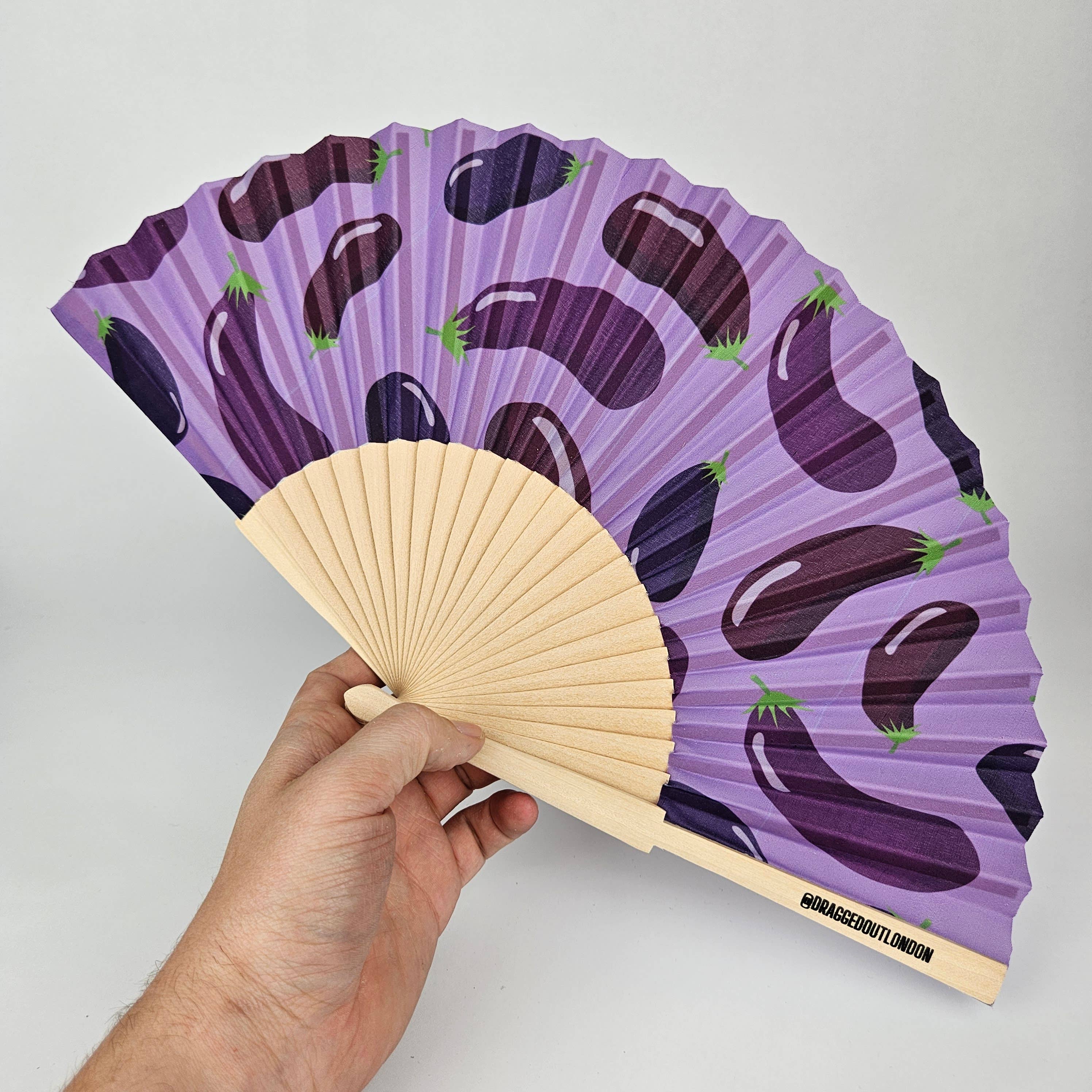 Dragged out - Wholesale Handheld Folding Fan - Small Folding Wood Hand Fan – Aubergine, Eggplant Print2