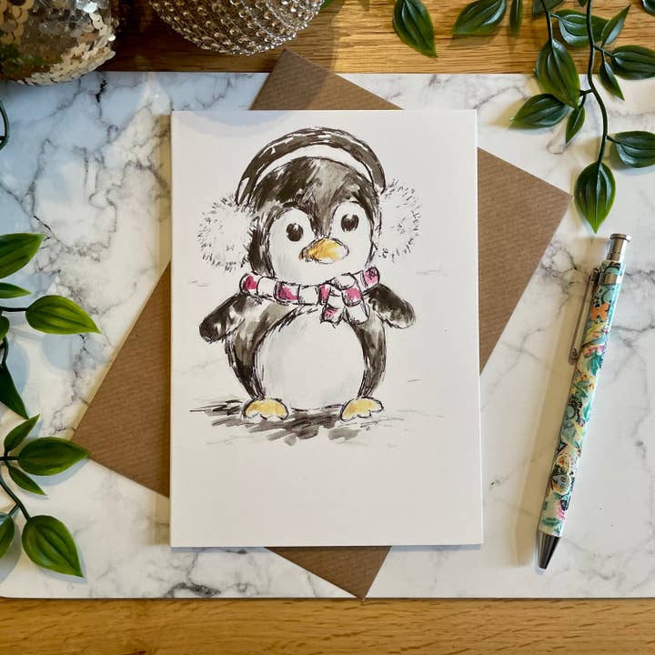 Penguin Earmuffs - Christmas Card for wholesale by Crafty Tinks