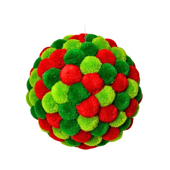 David Christopher's Collection - Wholesale Ornament - Mini Pom Pom Red/Green Ball Ornament 4.5”