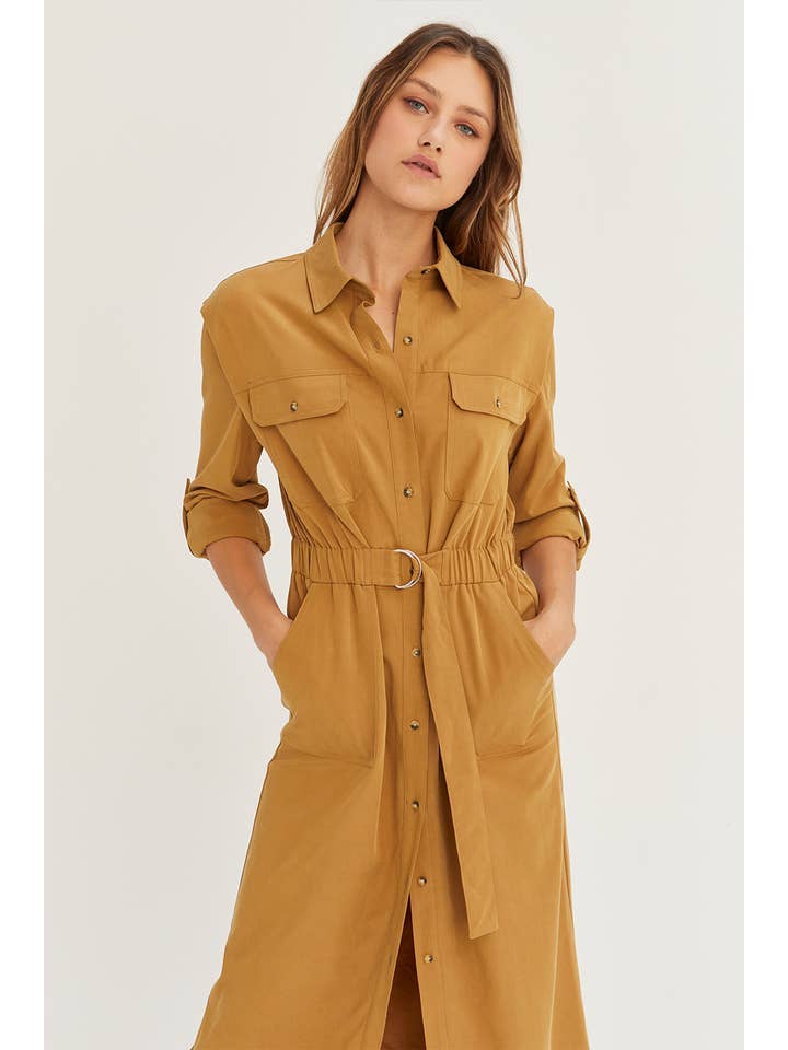 BRONZAGE CD8031 - Robe midi utilitaire boutonnée Kayla en vente sur Faire9