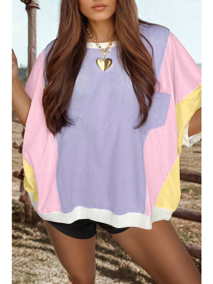 fashionworks - Wholesale T-Shirt - Women's - Fashion-W Colorblock Patchwork Half Sleeve Oversized T Shirt