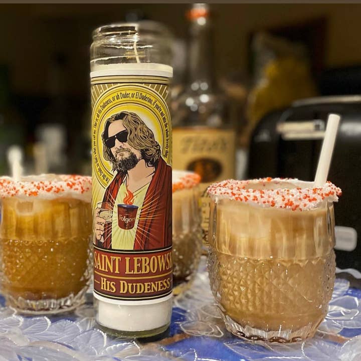 Saint Lebowski-His Dudeness Prayer Candle 🕯️ for wholesale by Cleaver And Blade