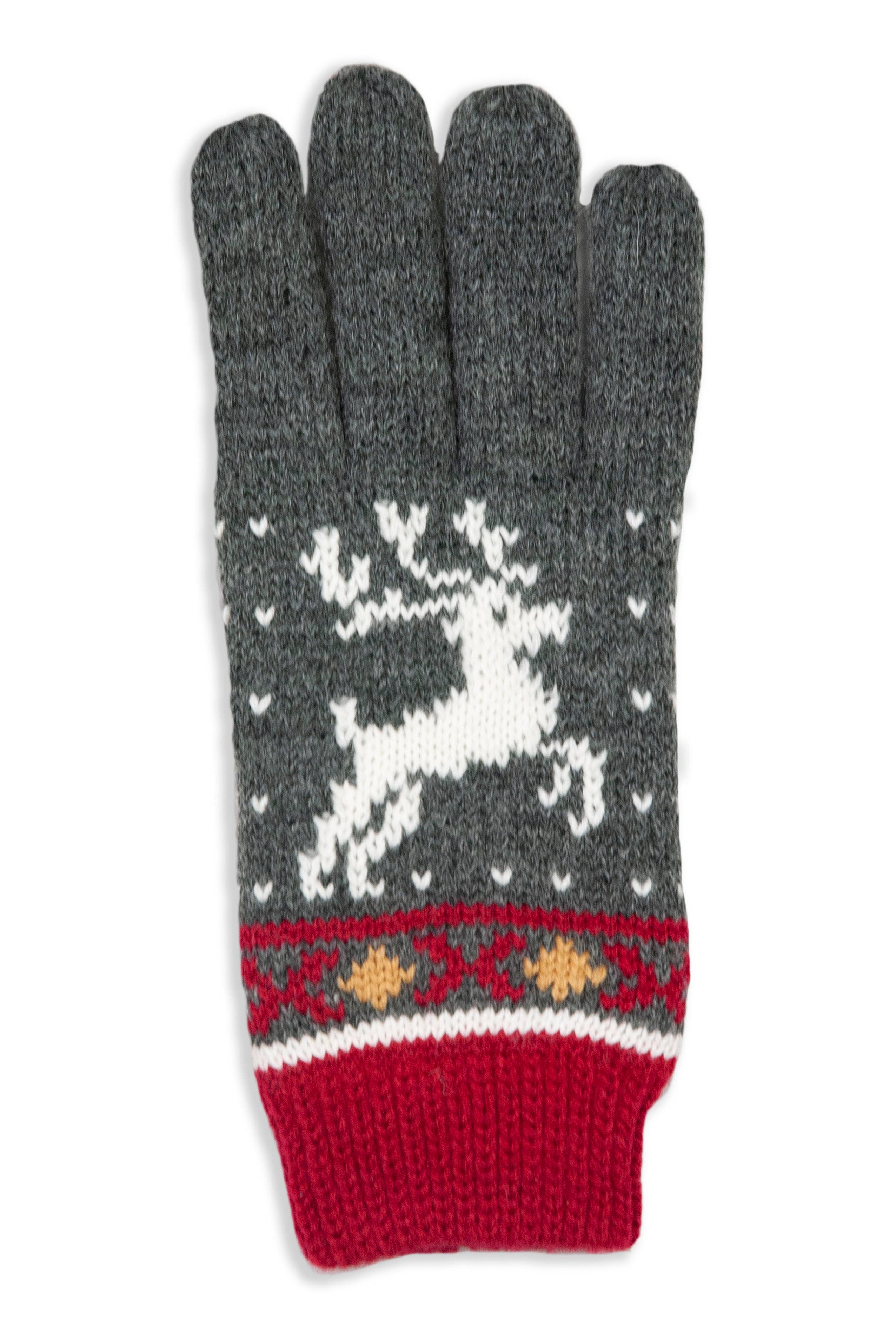 Börjesson Handskar – Luvas - Mulher por atacado – Luvas de Tricô Snapp com padrão nórdico e rena0