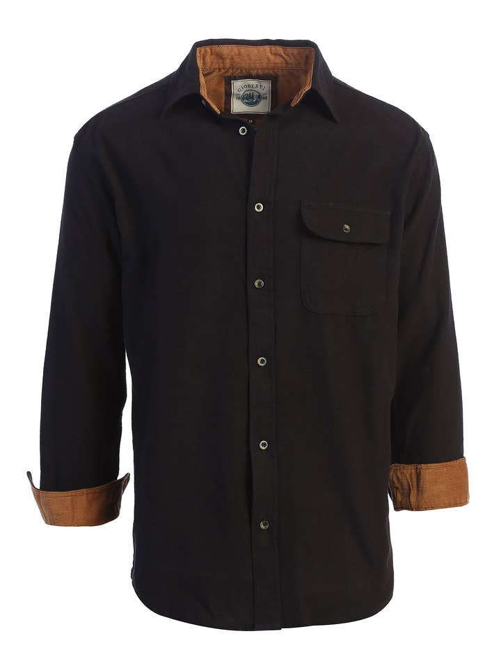 b-one inc - Wholesale Button Down Shirt - Men's - Men's Solid Long Sleeves Flannel Button Up Shirt with Corduroy Contrast GB-LS94FC