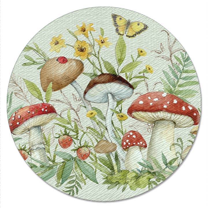 Platine Lazy Susan en verre trempé « Spring Mushrooms » de 4 mm pour la vente par CounterArt/Highland Home/Thirstystone