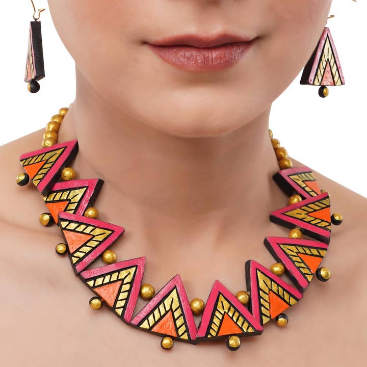 Pyramid Jewelry Set | Clay Jewelry | Pink Triangle Jewelry for wholesale by House of Kraft Jewelry & Accessories