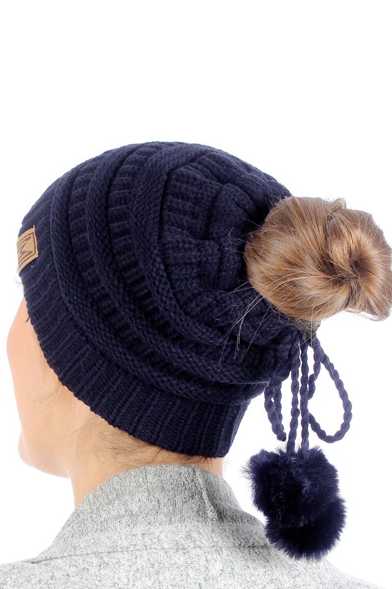 Fashion City - Wholesale Beanie - Women's - Women's Ponytail Adjustable Pom String Knit Hat8