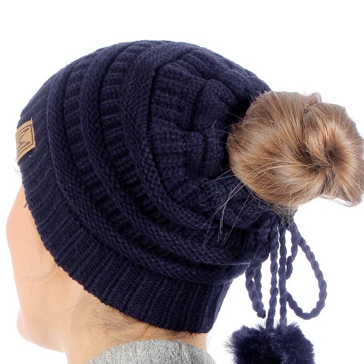 Fashion City - Wholesale Beanie – Women's - Women's Ponytail Adjustable Pom String Knit Hat8