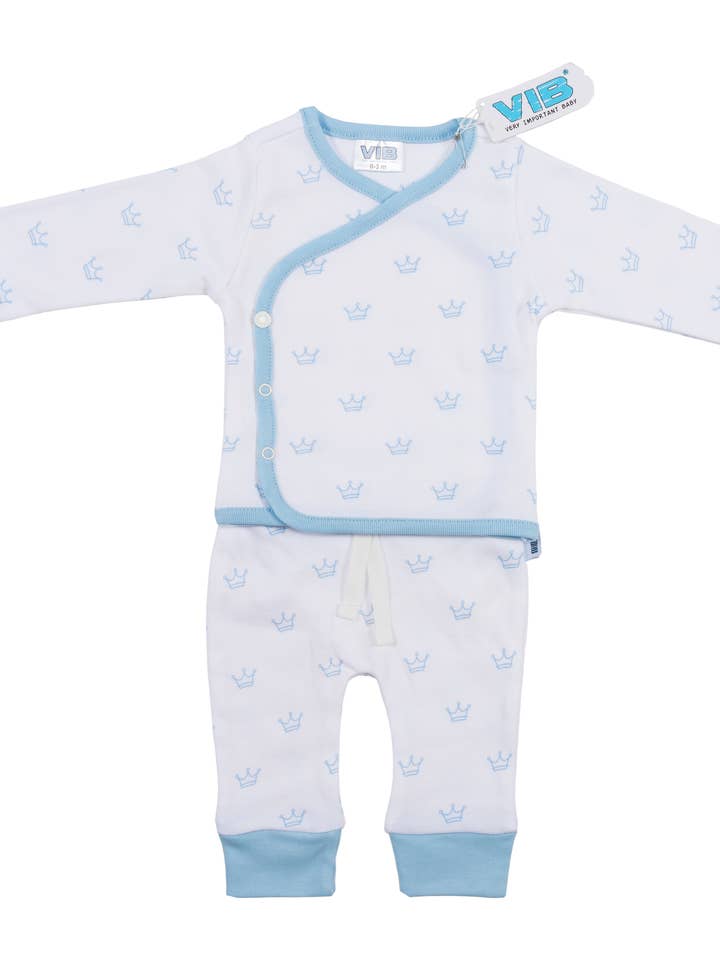 2-Piece Set Premature All Over Print Crown White-Blue for wholesale by Very Important Baby®