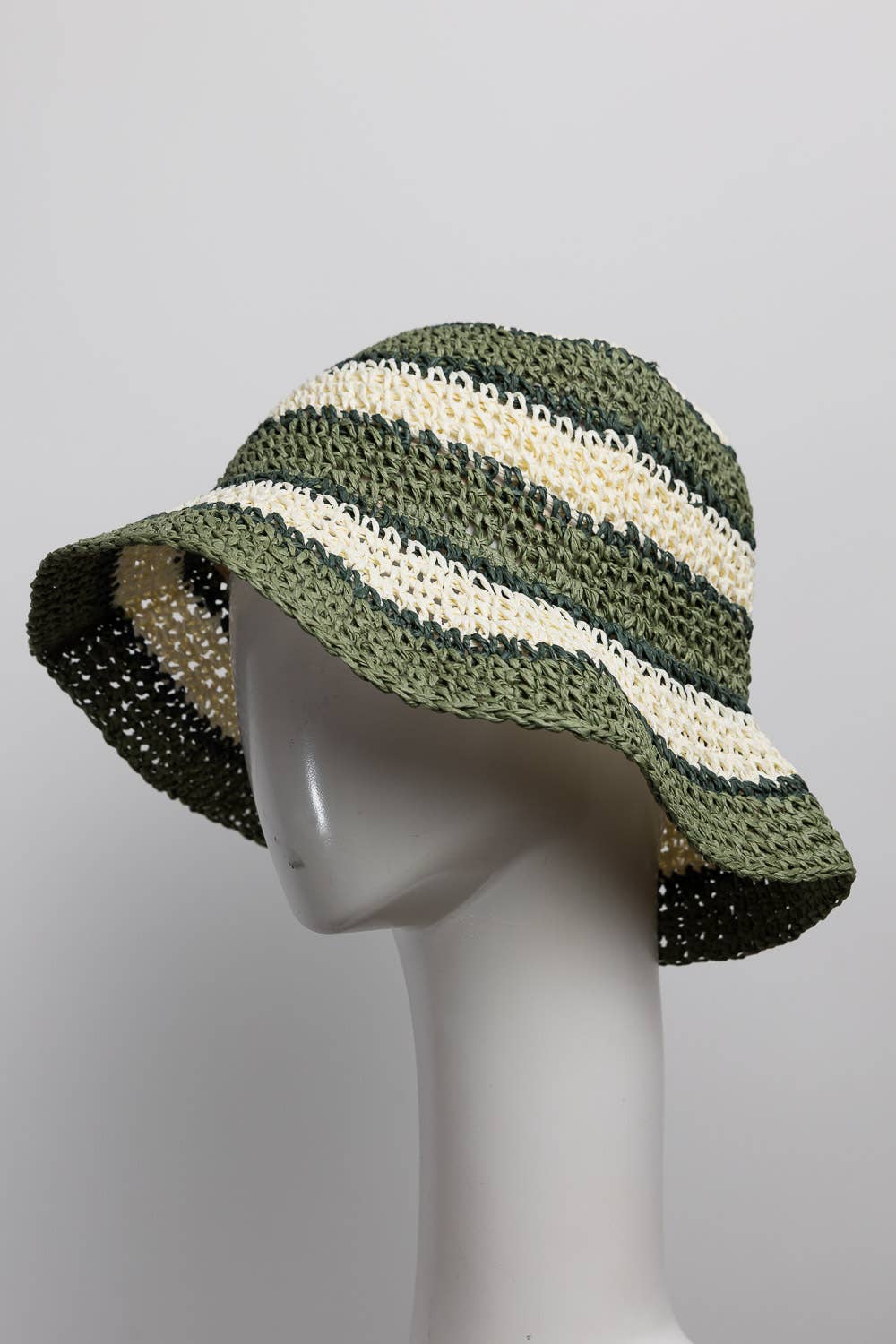 Leto Accessories - Wholesale Bucket Hat - Women's - Crochet Stitched Striped Pattern Bucket Hat5