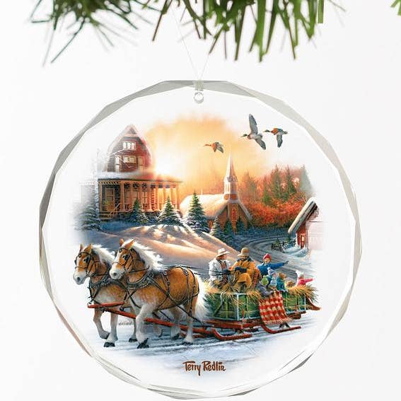 Round Glass Ornament - Pleasures of Winter by Terry Redlin for wholesale by Art Brand Studios
