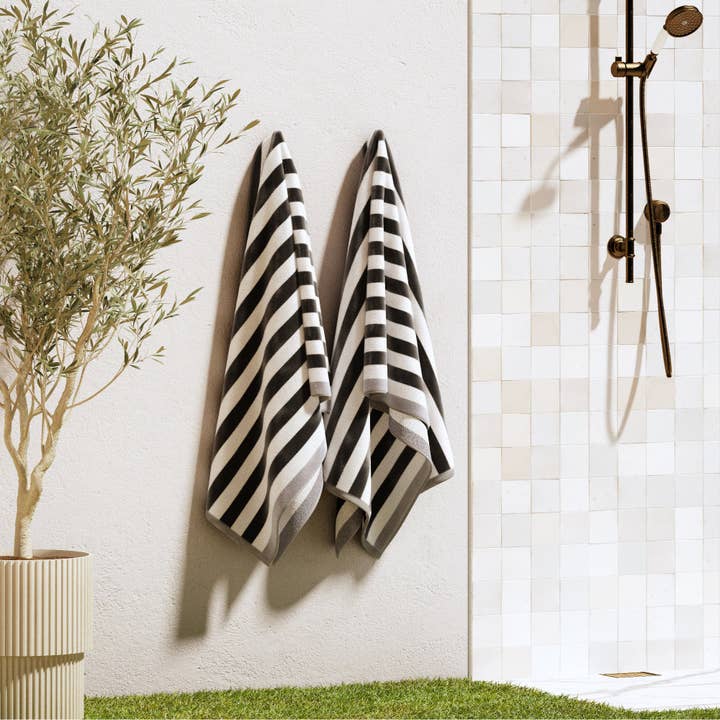 BH Collective - Wholesale Beach Towel - Oversized Striped Border Cabana Beach Towel - Santa Cruz