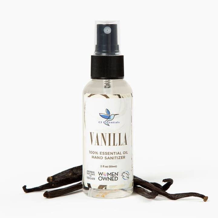 Désinfectant pour les mains aux huiles essentielles, brume à pulvériser 2 oz, vanille pour la vente par CJ Essentials