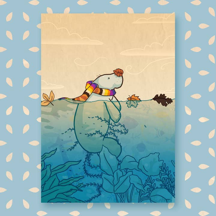 Lamentino Le Lamantin En Automne Affiche A3 - Automne Hiver pour la vente par Tostoini