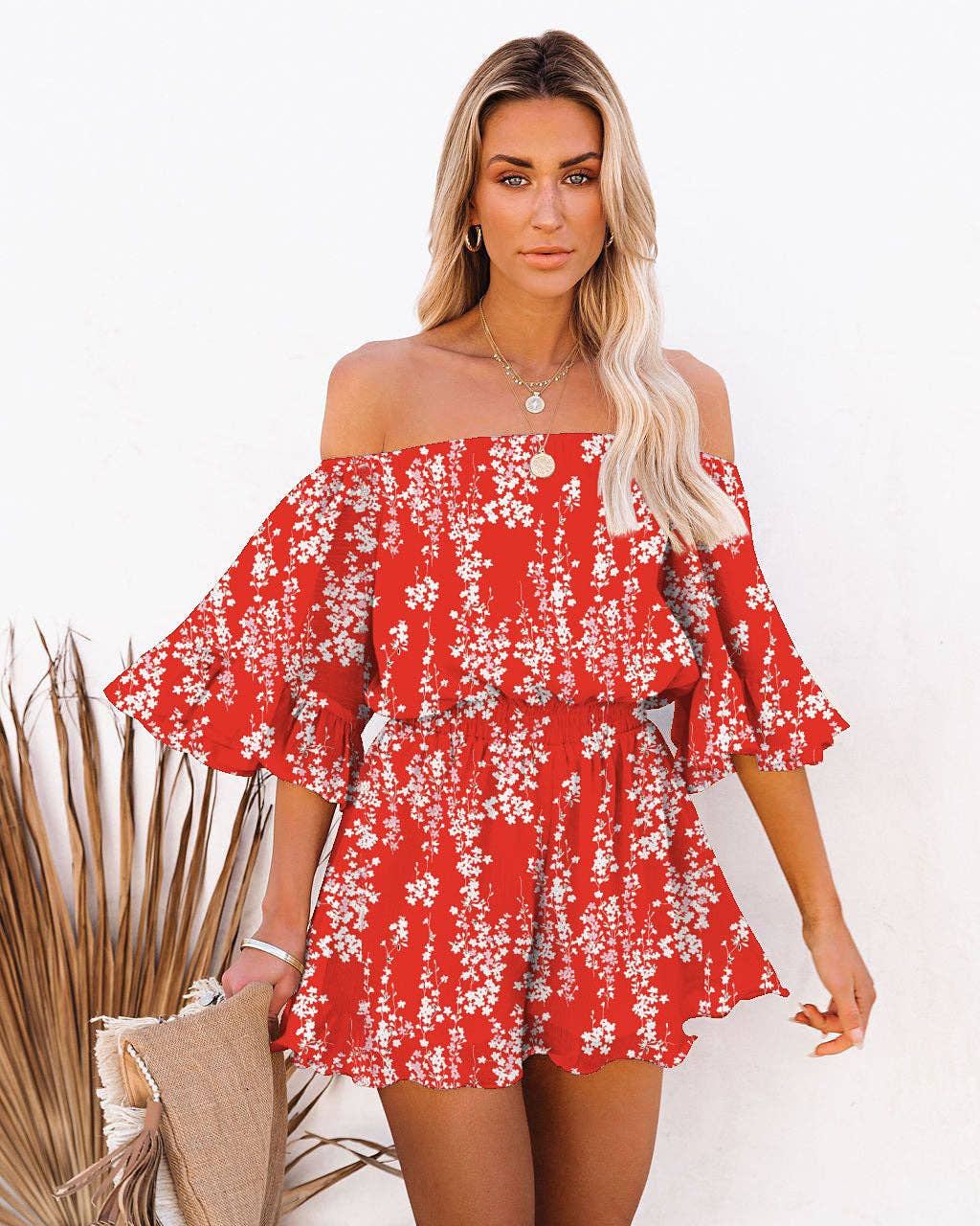 Sweetkama - Wholesale Romper - Women's - Ladies Off Shoulder Short Sleeves Daily Romper 136330