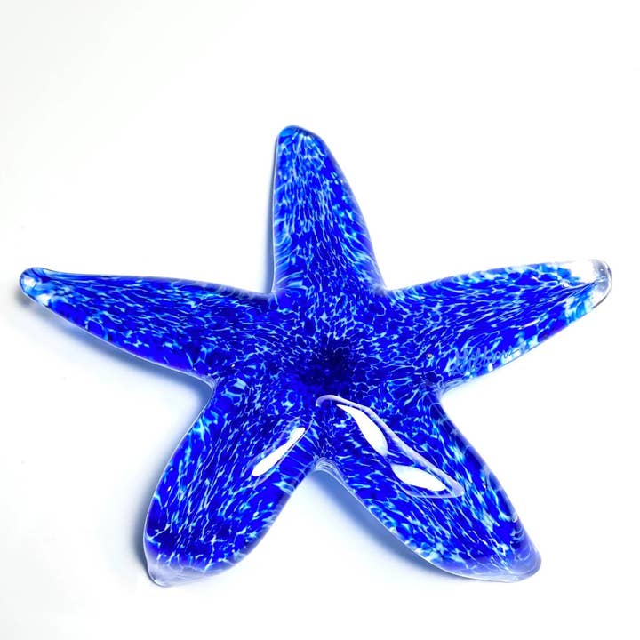 Gibbons Glass – wholesale Decorative tabletop object – Hand Blown Glass Starfish - Cobalt and White - 5.5 inch - Handmade Glass Art by John Gibbons