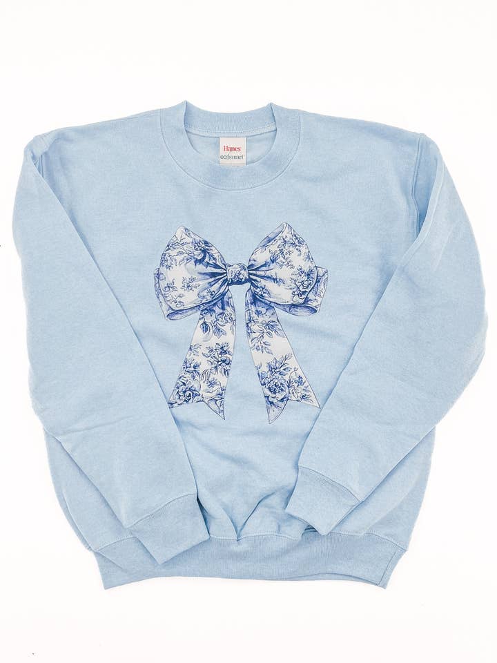 Kids - Blue Chinoiserie Bow Sweatshirt for wholesale by Hand Made Alabama