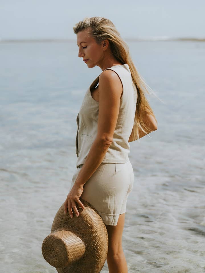 Island Luxe Carrie Vest Top in Natural for wholesale by WALLIS AND JAZZ