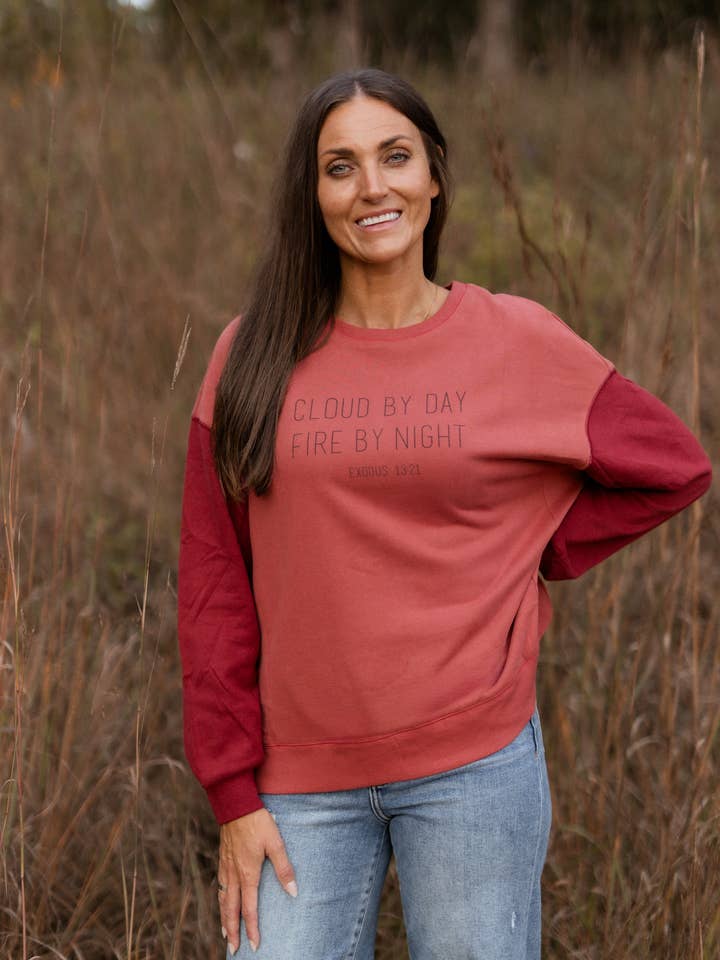 cloud by day, fire by night color block sweater for wholesale by Six Notes Christian Clothing