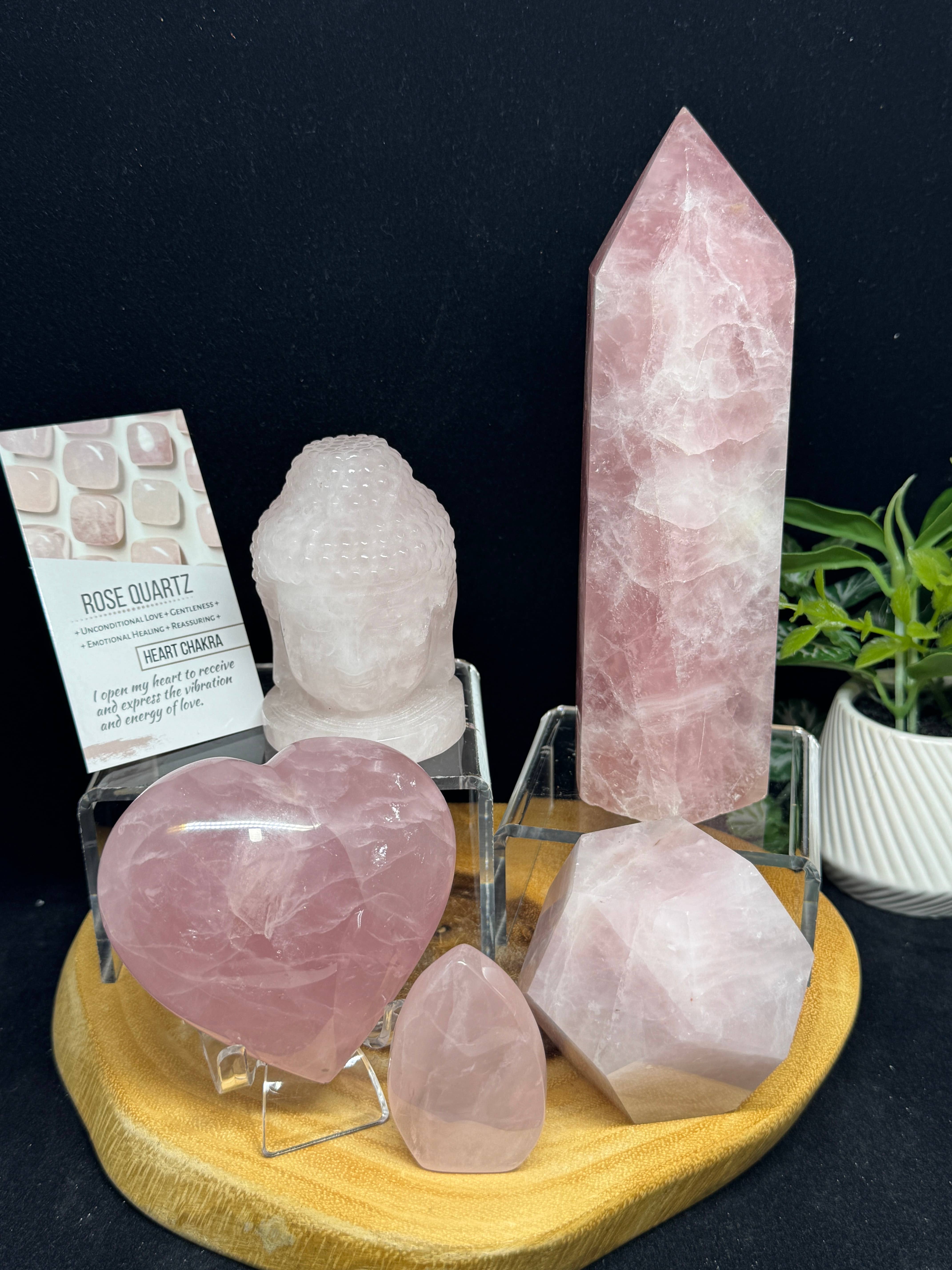 The 7 Directions - Venta al por mayor Piedras/cristales espirituales - Paquete de 5 piezas de torre de cuarzo rosa con corazón de Buda 23F3