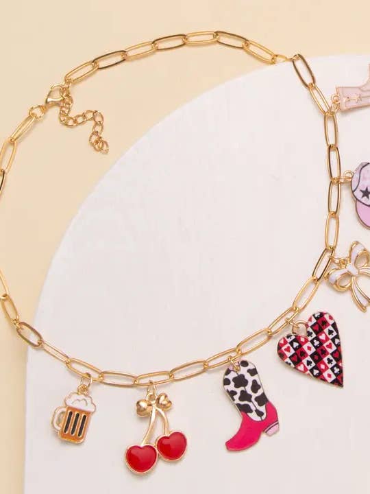 Western Theme Enamel Charm Chain Necklace for wholesale by SP Sophia Collection