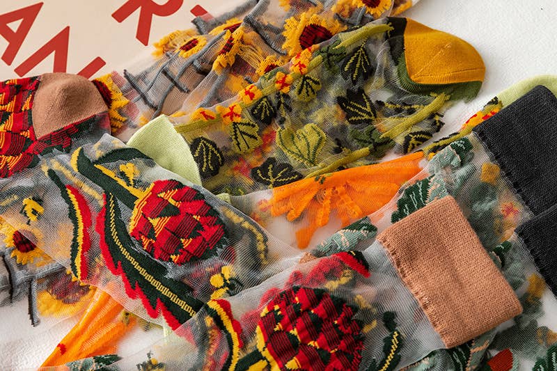 Tourtiwi - Wholesale Socks - Women's - Fruit Flower Animal Pattern Transparent Thin Summer Socks17