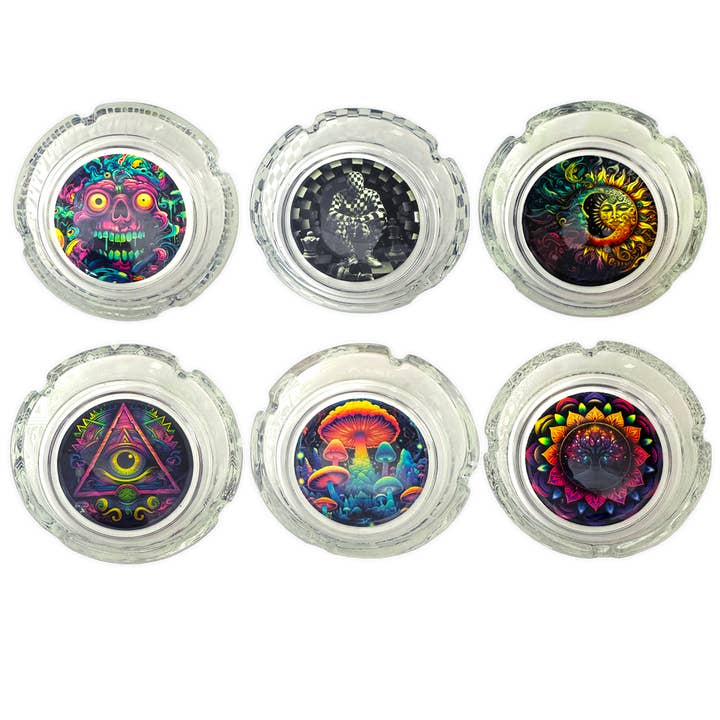 Novelty Brands - Wholesale Ashtray - Smokezilla Glass Glow In Dark Ashtray Assortment - 6/Display1