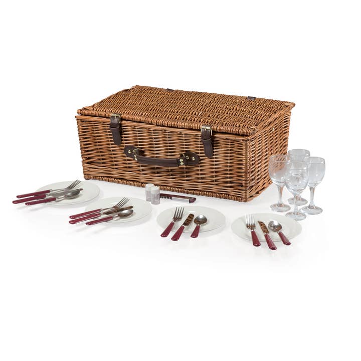 Navy Blue Burgundy Plaid Pattern Newbury Picnic Basket for wholesale on Faire
