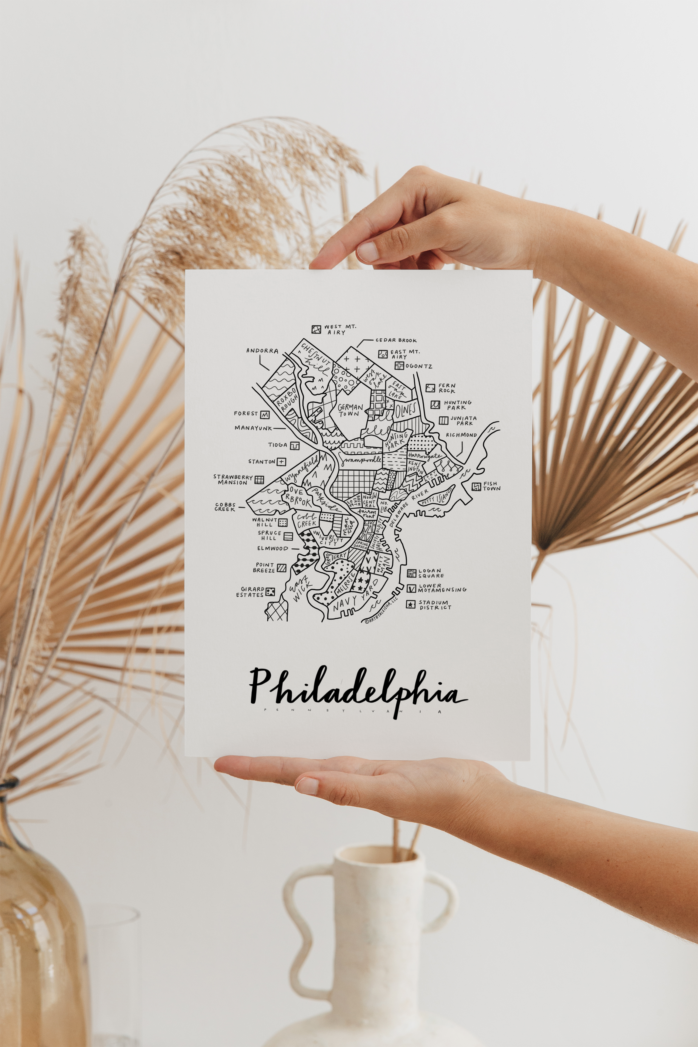 By Aleisha - Wholesale Art Print - Philadelphia Neighborhood Map Print1