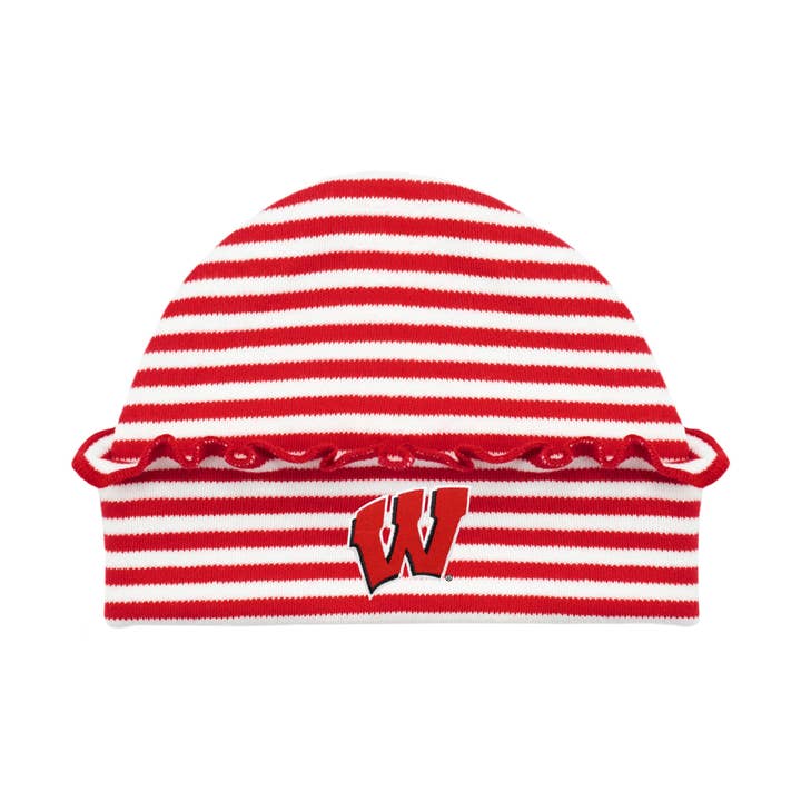 Wisconsin Badgers Newborn Ruffled Striped Cap for wholesale by Creative Knitwear