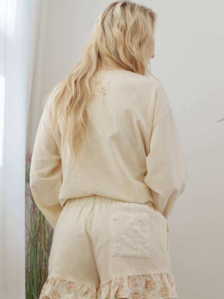 Beige Boho Frilled Floral Crochet Patchwork Pants for wholesale on Faire2