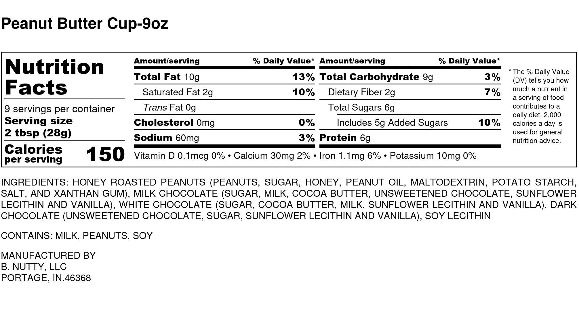 BNutty Peanut Butter - Wholesale Nut Butter - Peanut Butter Cup BNutty Peanut Butter- Case of 6- 9oz3