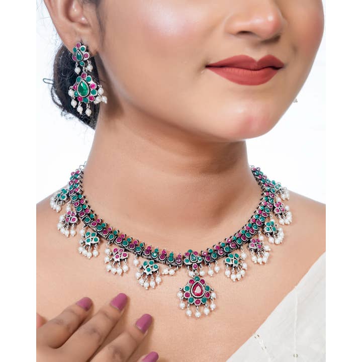 Handgefertigtes indisches ethnisches Gutta Pusalu Halskettenset für den Großhandel von Vastrabhushan