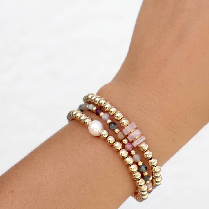 Kaylie Dawn Jewelry - Wholesale Beaded Bracelet - Gemini Handmade Gold Filled Stretchy Bracelet, Heishi Beads9