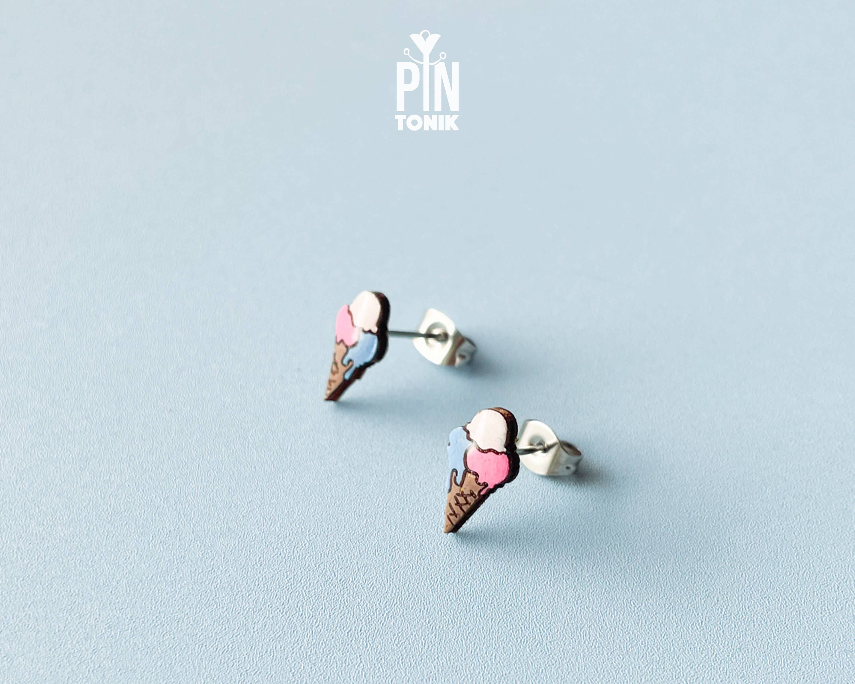 PinTonik - Wholesale Stud/Post Earrings - Ice Cream Stud Earrings - Wooden Summer Food Jewelry5