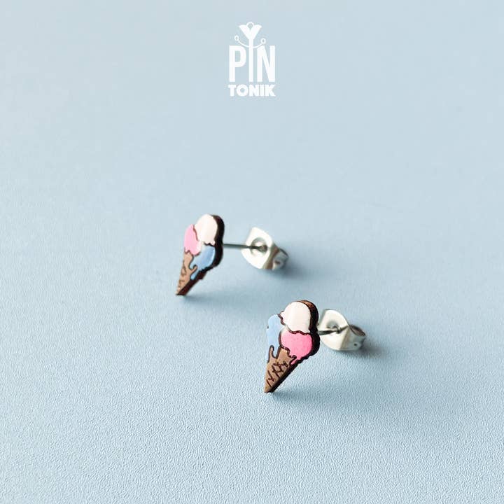PinTonik - Wholesale Stud/Post Earrings - Ice Cream Stud Earrings - Wooden Summer Food Jewelry5