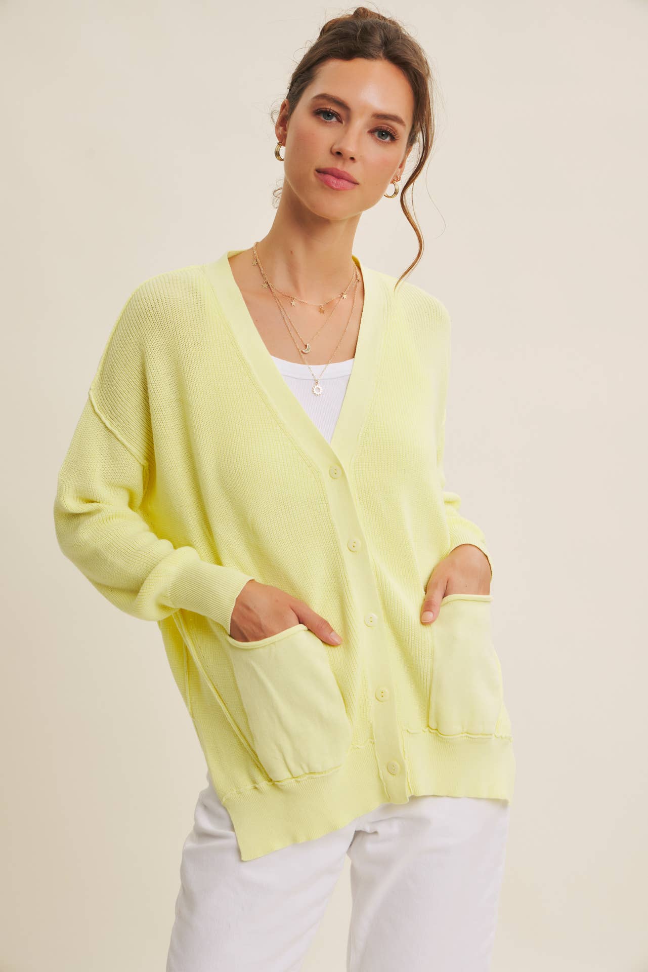 in february - Wholesale Cardigan - Women's - SLOUCHY CHARM BUTTON-DOWN CARDIGAN WITH CONTRAST WEAVE26