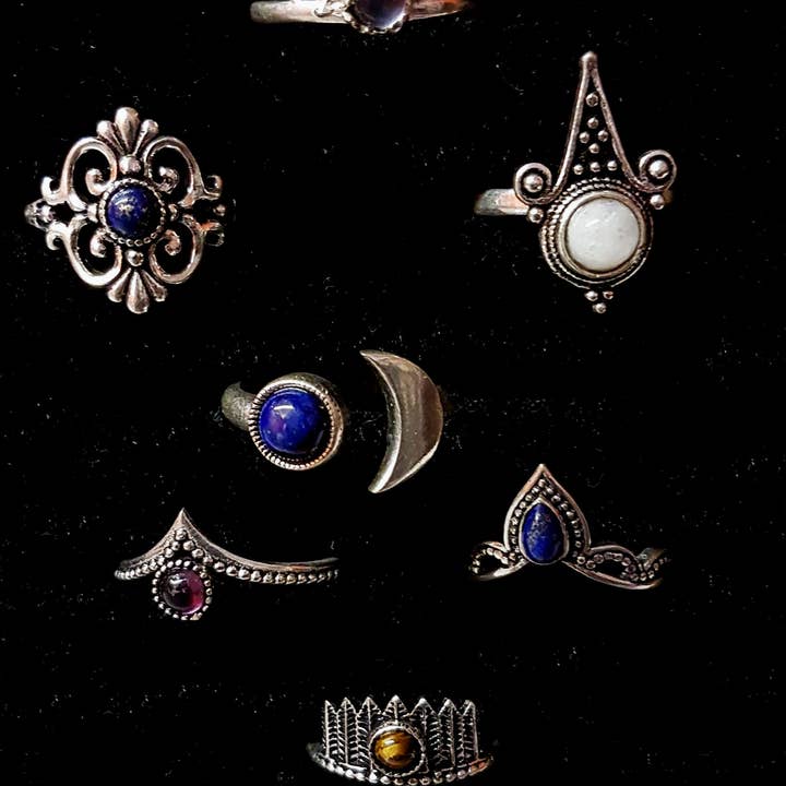 Silver Gemstone Rings in Medieval Designs. Assorted. for wholesale by Galerie Indra