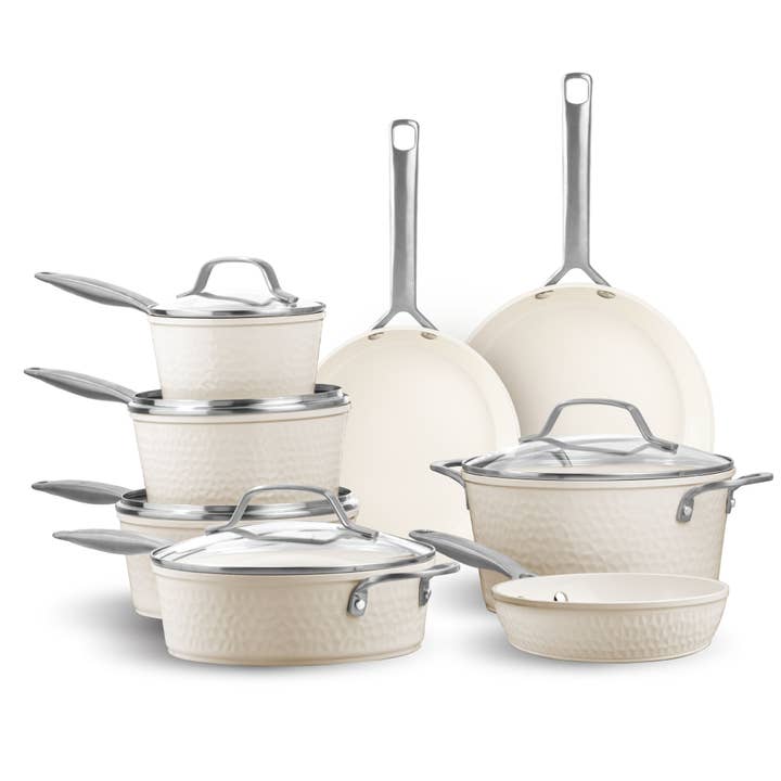 Gotham Steel/Granitestone - Wholesale Cookware Set - Gotham Steel Pro Forged Hammered 13pc set in Cream