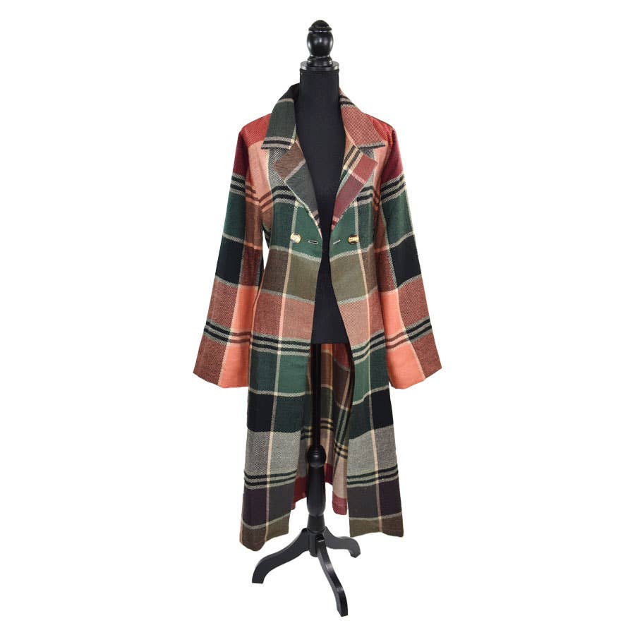 Dupatta Designs - Wholesale Trench Coat - Women's - Emmett Mid-Calf Plaid Jacket Trench Coat1