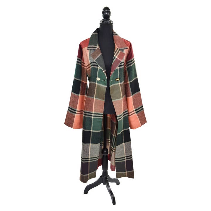 Dupatta Designs - Wholesale Trench Coat - Women's - Emmett Mid-Calf Plaid Jacket Trench Coat1