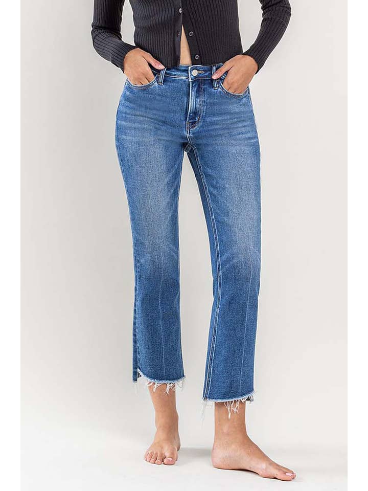 ENCOURAGINGLY HIGH RISE RAW STEP HEM KICK FLARE JEANS T5910 for wholesale on Faire