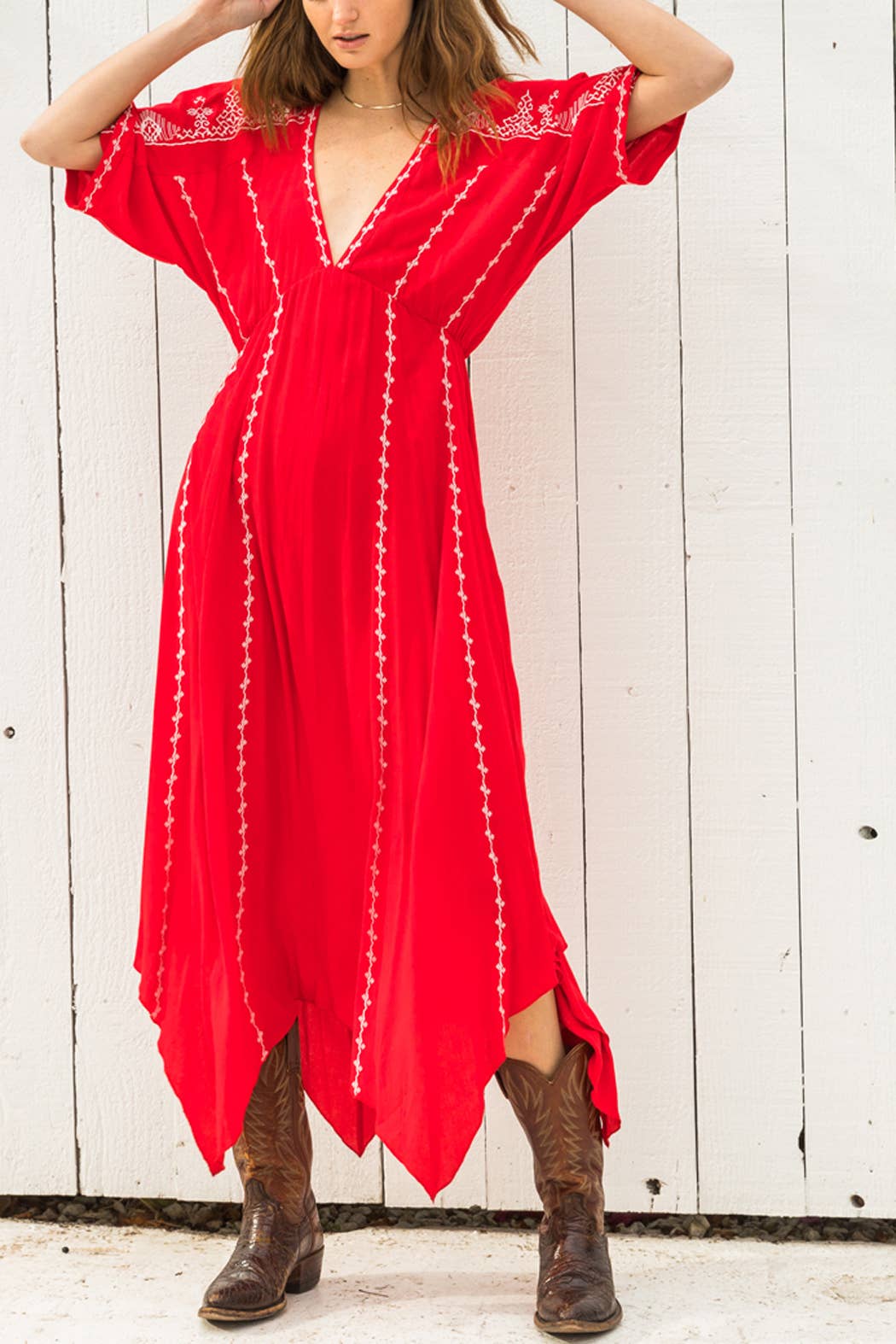 En Crème - Wholesale Dress - Women's - Short Sleeve Embroidery Handkerchief Maxi Dress1