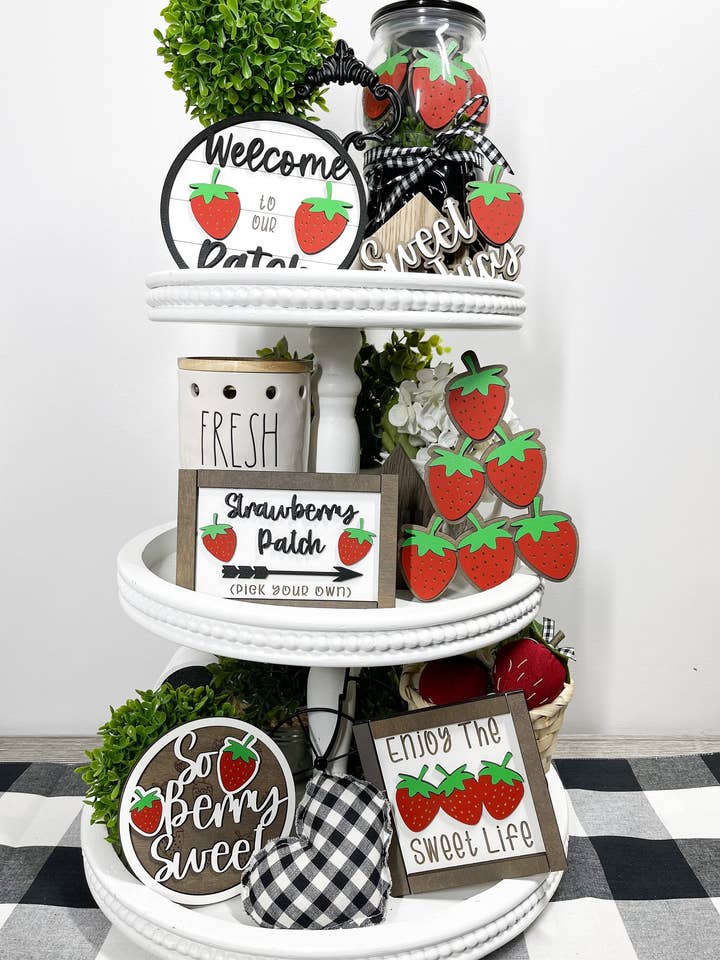 Strawberry & Spring Signs for Tiered Tray & Farmhouse Decor for wholesale by Climbing Branches