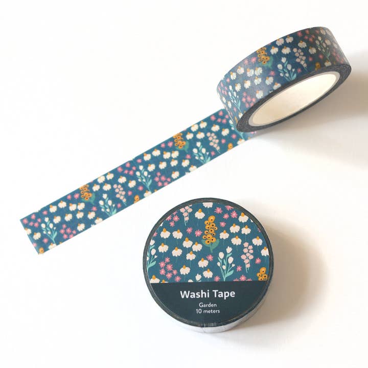 Dark Blue Garden Floral Washi Tape for wholesale by RippleSplash Studio