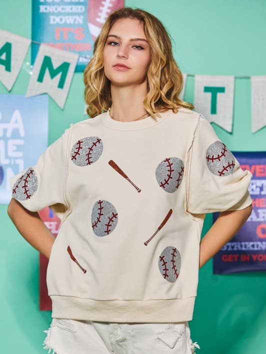 Chandails à col rond à imprimé à paillettes de baseball Plus pour la vente par Oddi