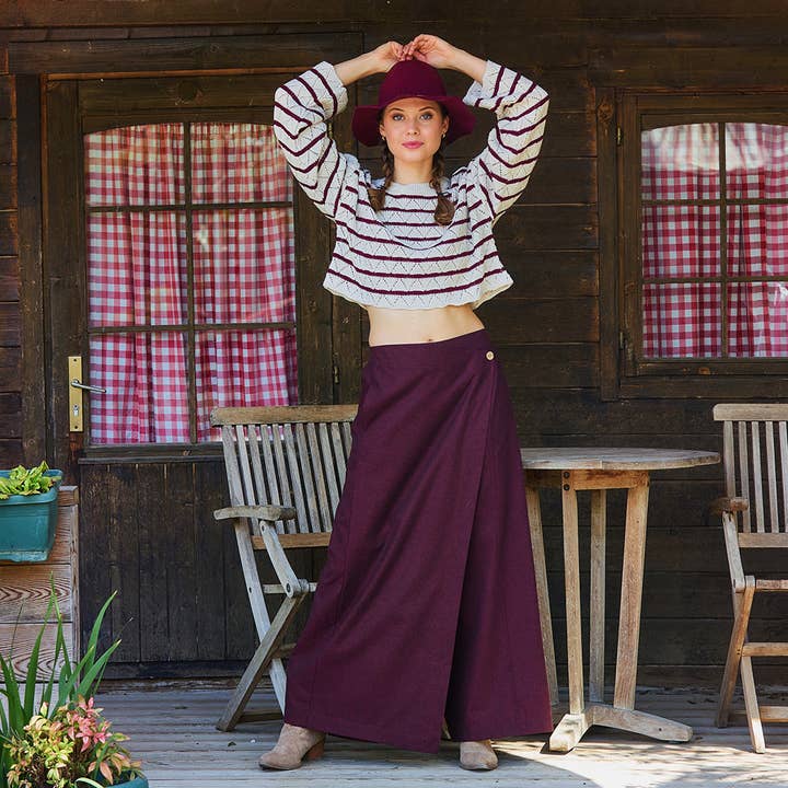 Los Banditos - Wholesale Pants - Women's - Wrapped Asymmetric Cut Button Detailed Red Bohemian Trousers3