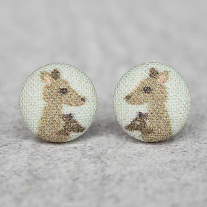 Kangaroo Fabric Button Earrings for wholesale by Rachel O's